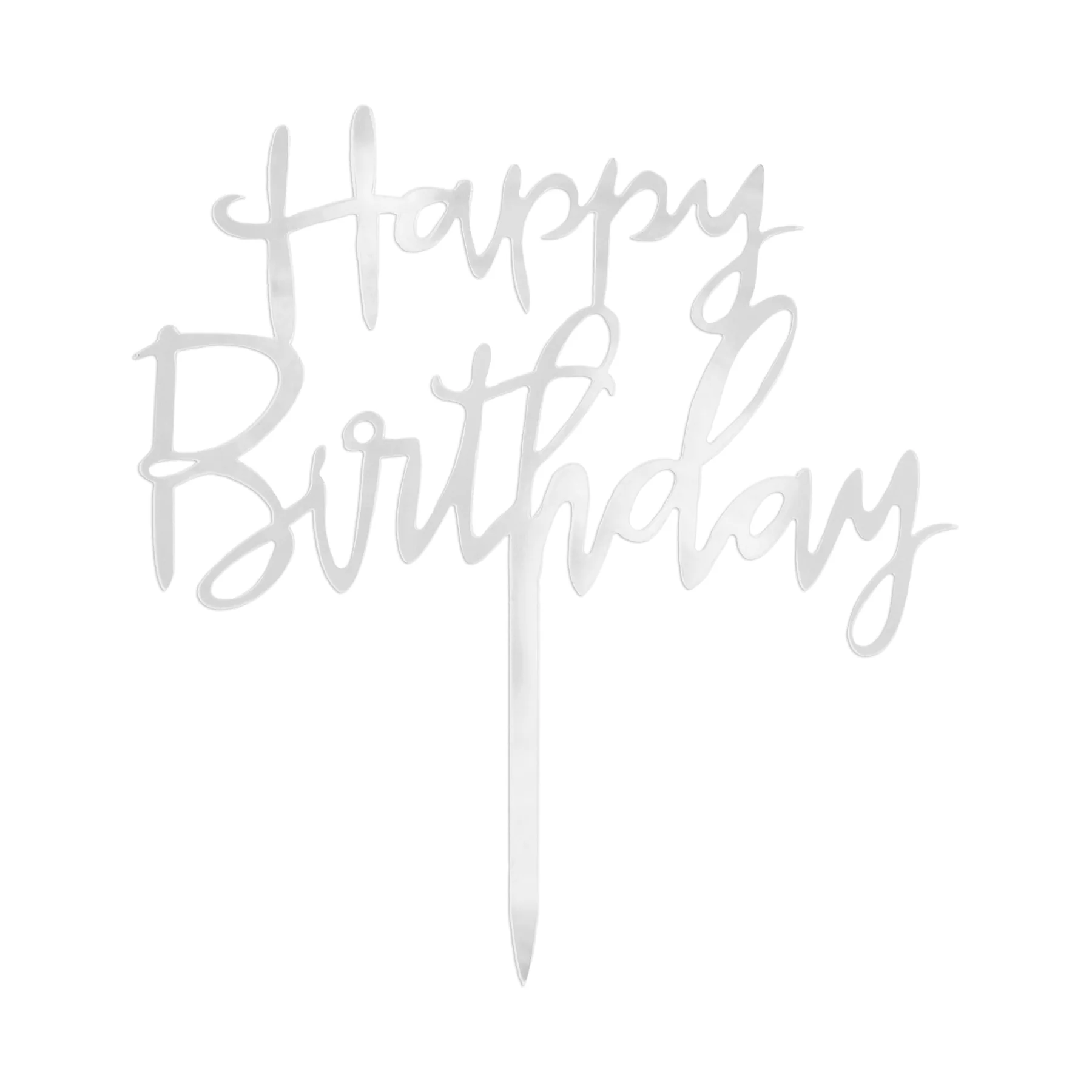 Happy Birthday Cake Topper Acryl Silber  - Spiegeloptik