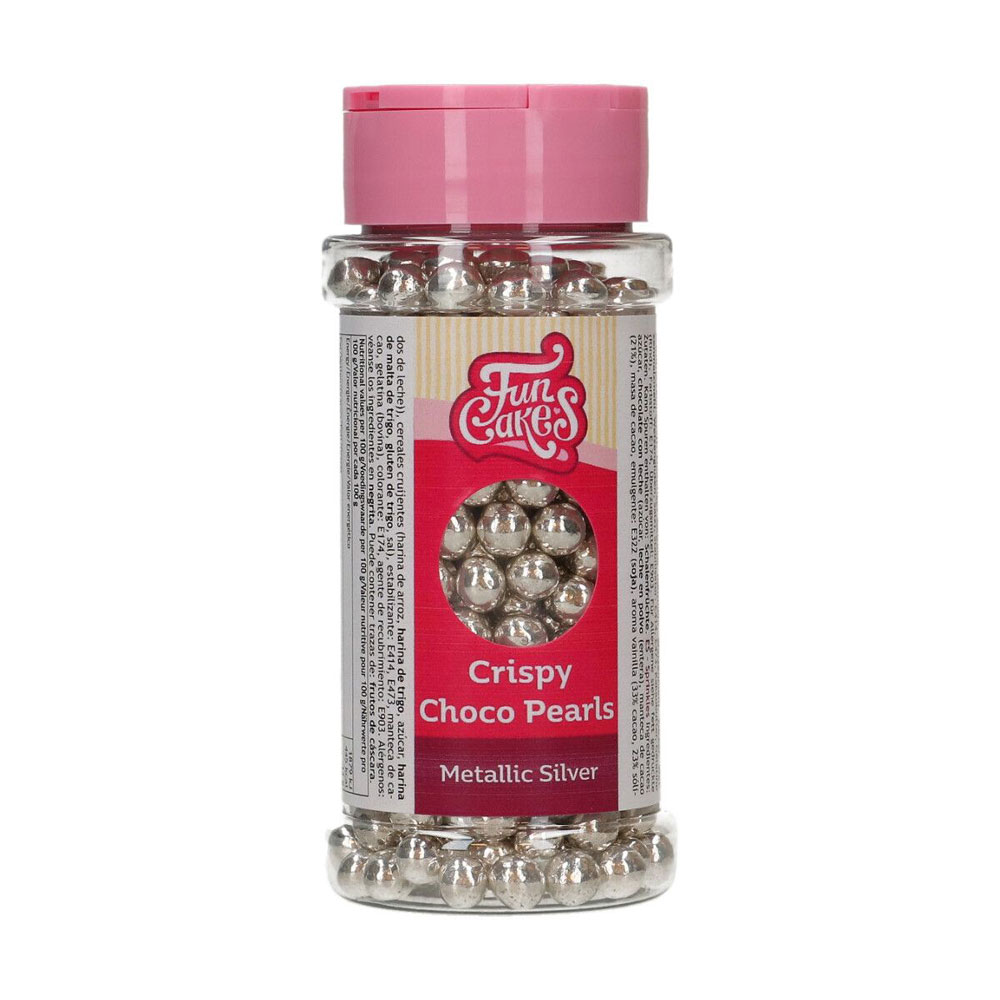 FunCakes Knusprige Schokoperlen - Metallic Silber 60g