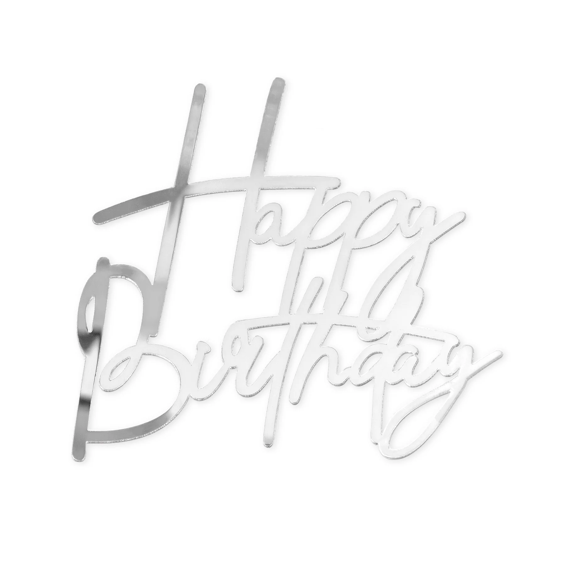 Happy Birthday Fronttopper in Silber-Spiegeloptik - 12cm