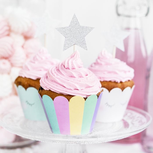 PartyDeco Cupcake Topper Sterne - Silber