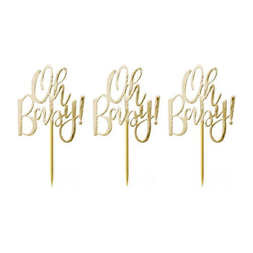 Ginger Ray Cupcake Topper - Oh Baby Gold