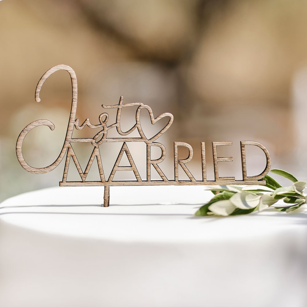 Ginger Ray Holz Cake Topper - Just Married