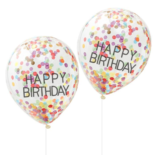 Ginger Ray Luftballons gefüllt mit buntem Konfetti - Happy Birthday