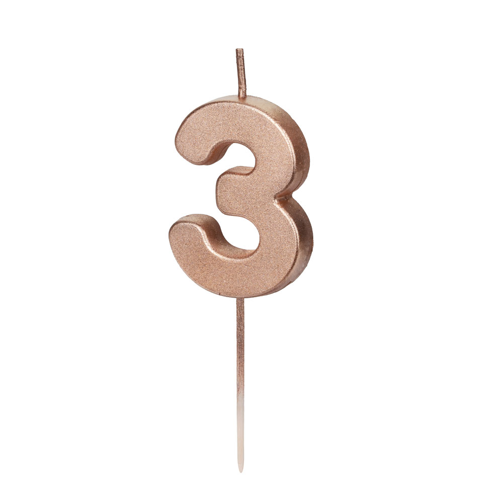 Partydeco Geburtstagskerze Zahlenkerze Rosegold - Zahl 3