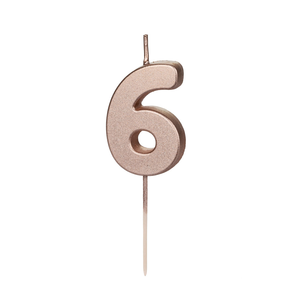 Partydeco Geburtstagskerze Zahlenkerze Rosegold - Zahl 6