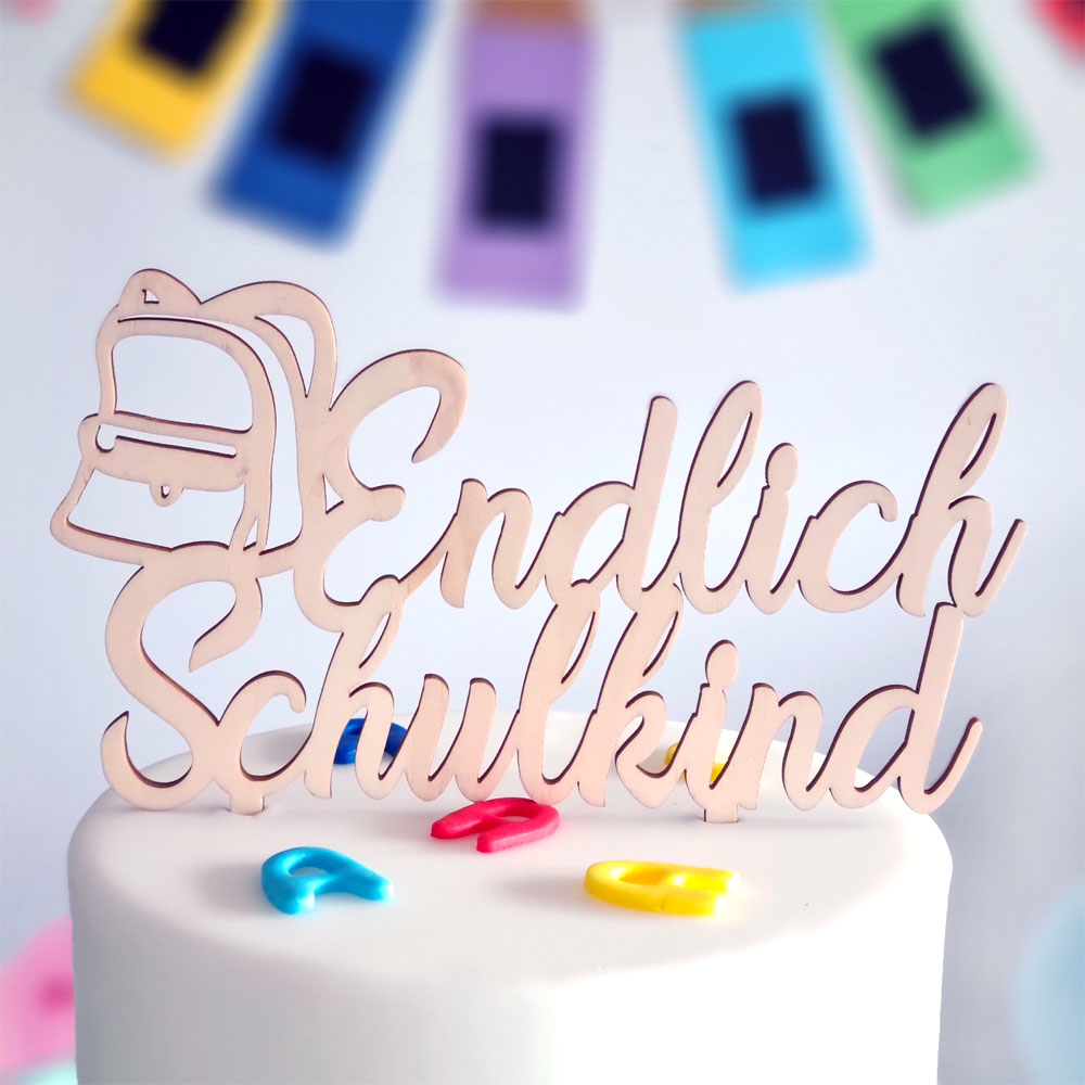 Cake Topper Holz- Endlich Schulkind Rucksack