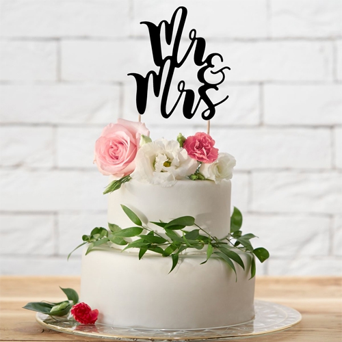 PartyDeco Cake Topper Mr & Mrs - Schwarz