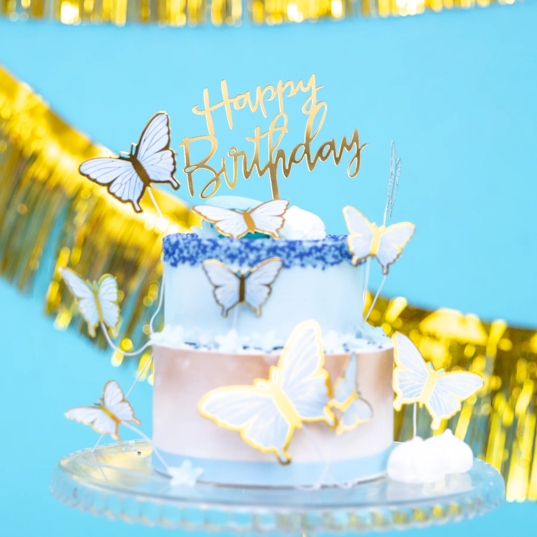 Happy Birthday Cake Topper Acryl Gold - Spiegeloptik