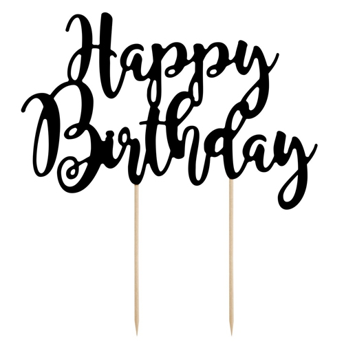 PartyDeco Cake Topper Happy Birthday - Schwarz