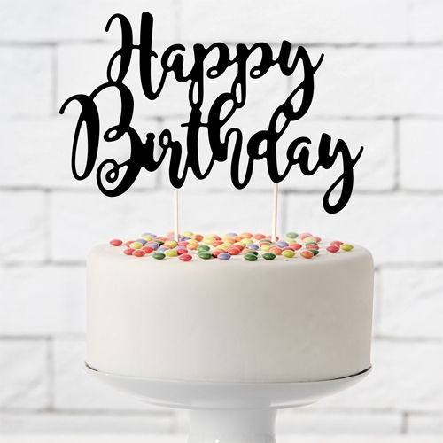 PartyDeco Cake Topper Happy Birthday - Schwarz