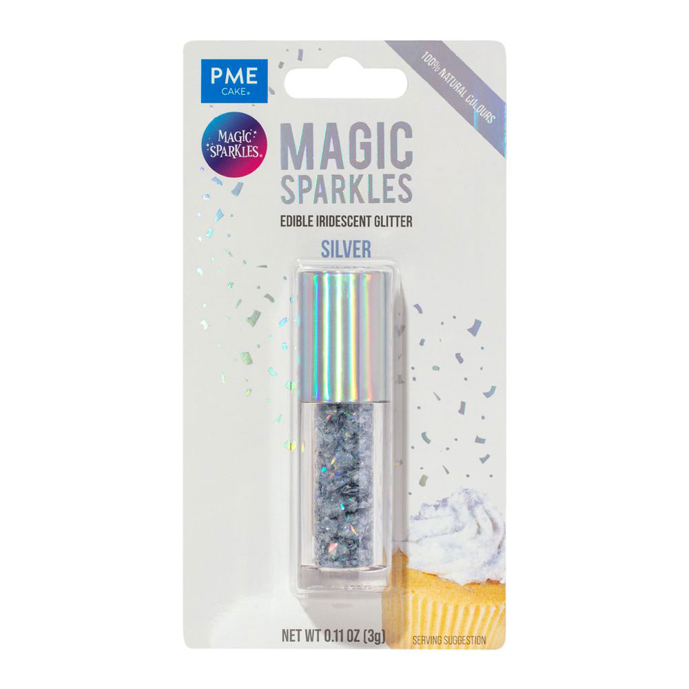 Magic Sparkles – Essbarer Glitzer, irisierende Glitterflocken Silber 3g