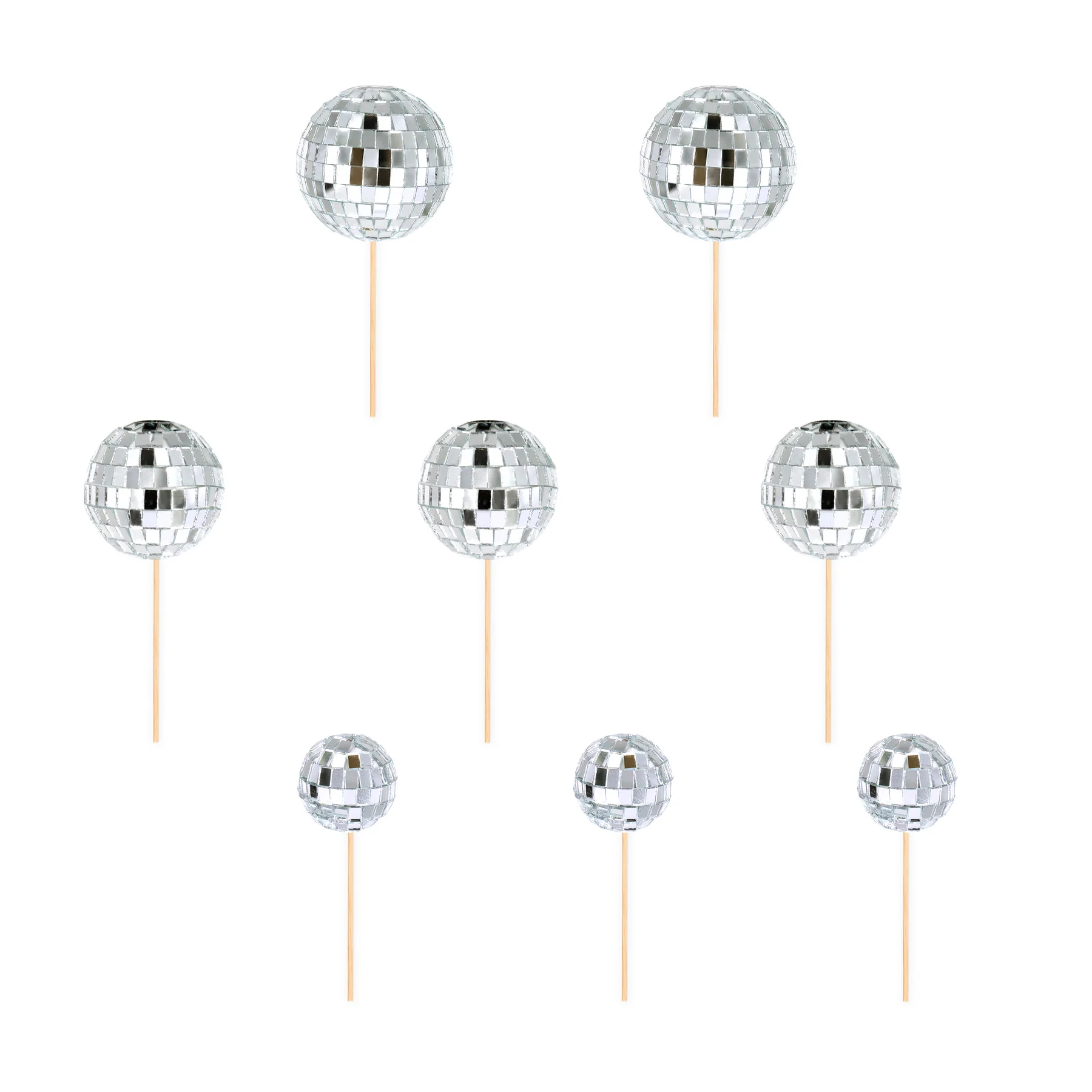 Cake Topper Discokugeln Silber, 8-teilig