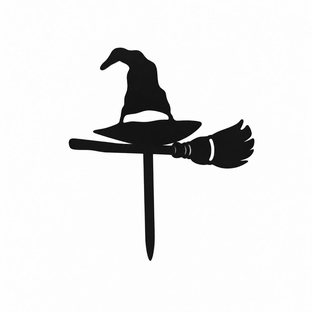 Cake Topper Halloween „Hexenhut auf Besen“ - Schwarz