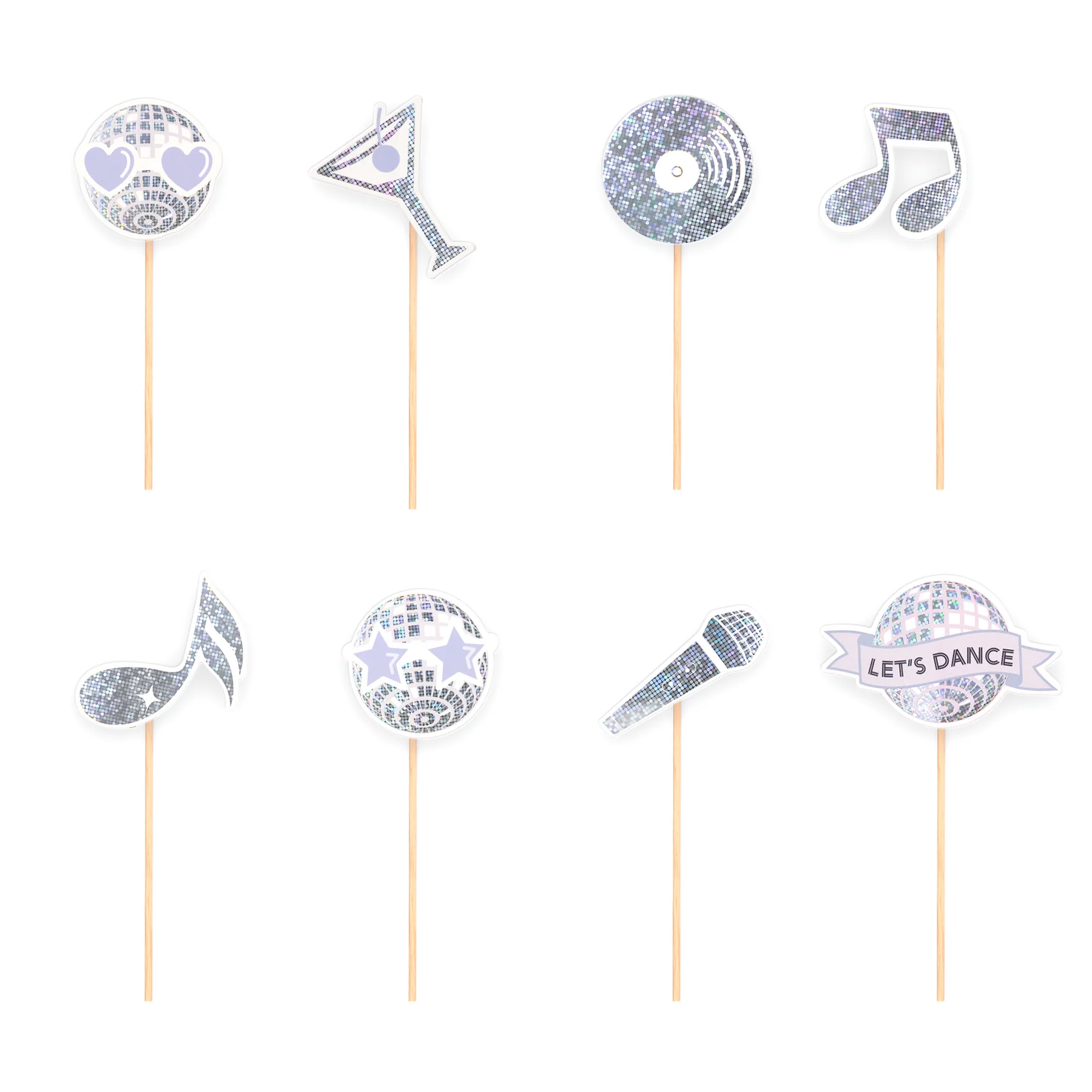Silver Disco Cupcake Topper Set, 8-teilig