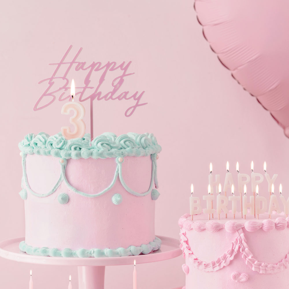 Acryl Cake Topper „Happy Birthday“ Hellrosa 16,5 cm