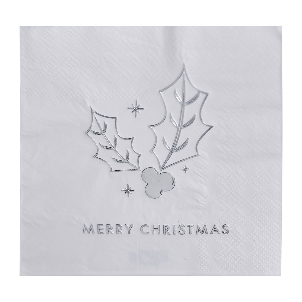Ginger Ray Servietten Silber Merry Christmas