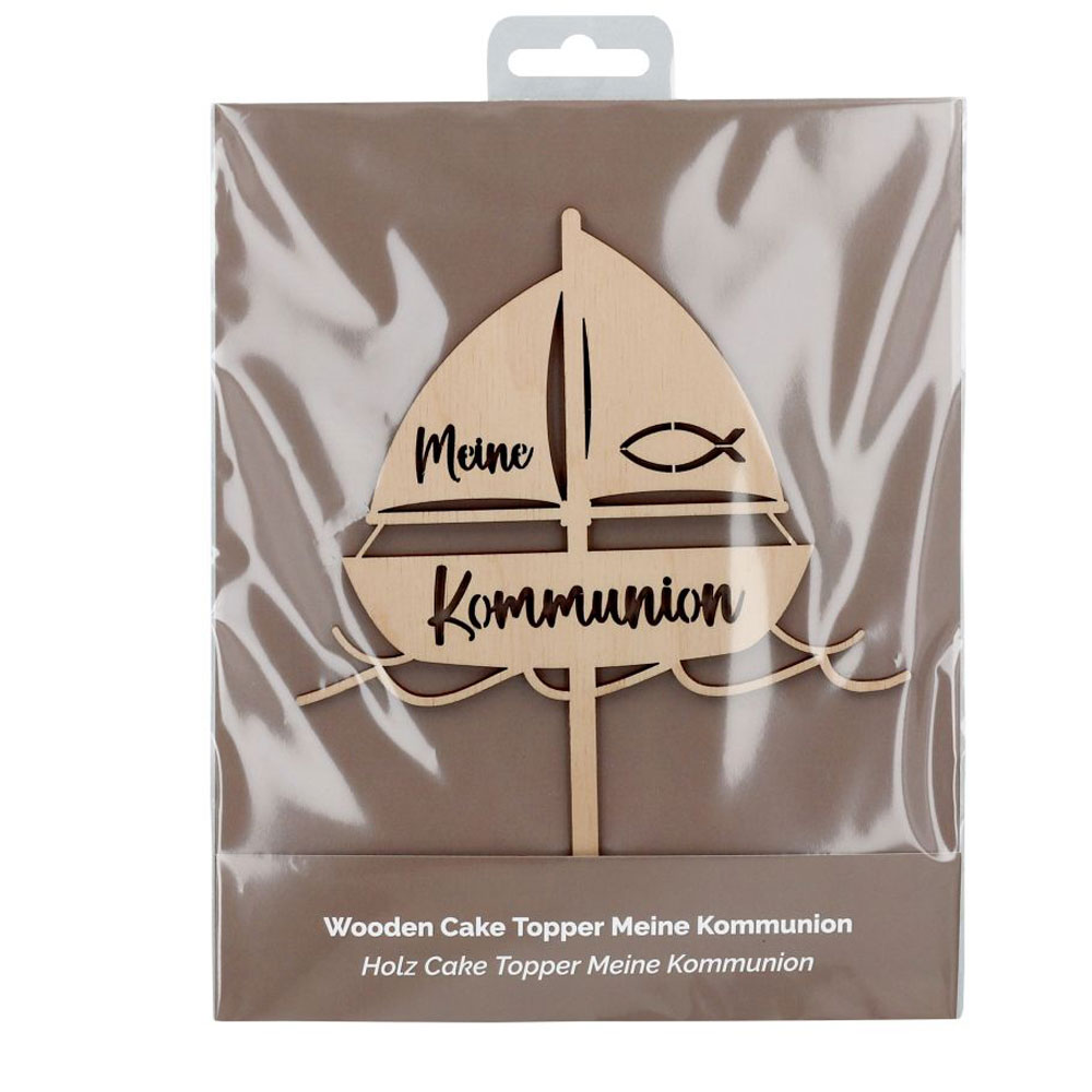 CM Cake Topper Holz - Meine Kommunion Schiff