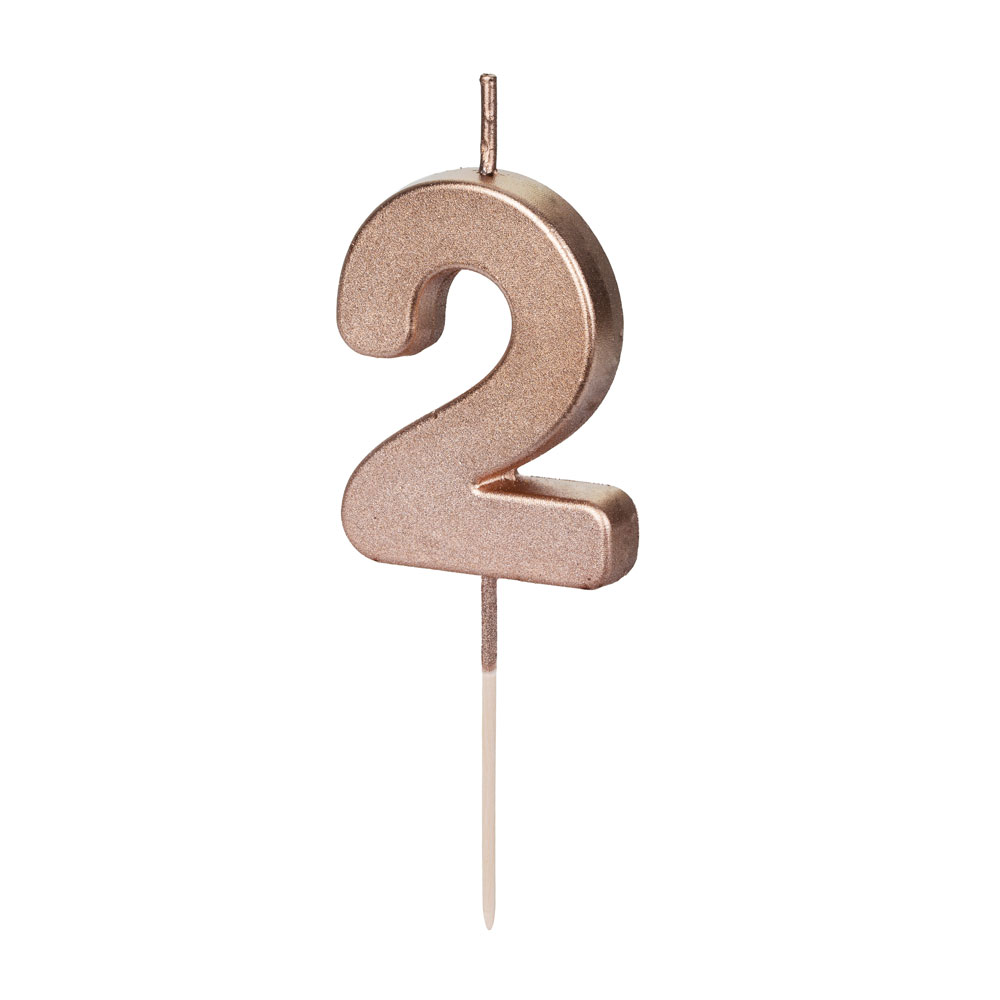 Partydeco Geburtstagskerze Zahlenkerze Rosegold - Zahl 2