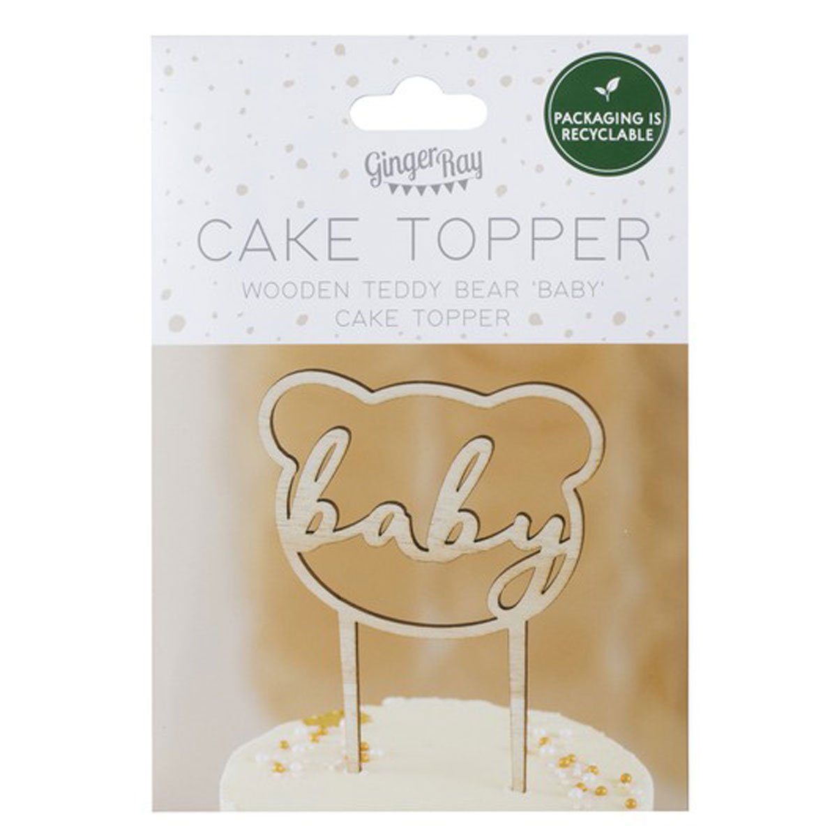 Ginger Ray Holz Cake Topper - Teddy Bär Baby