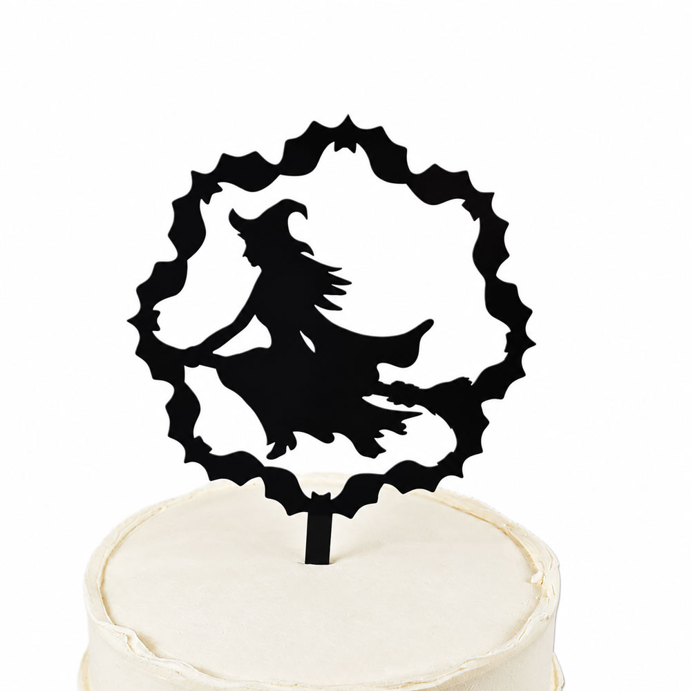 Cake Topper Halloween „Hexe im Fledermauskreis“ - Schwarz