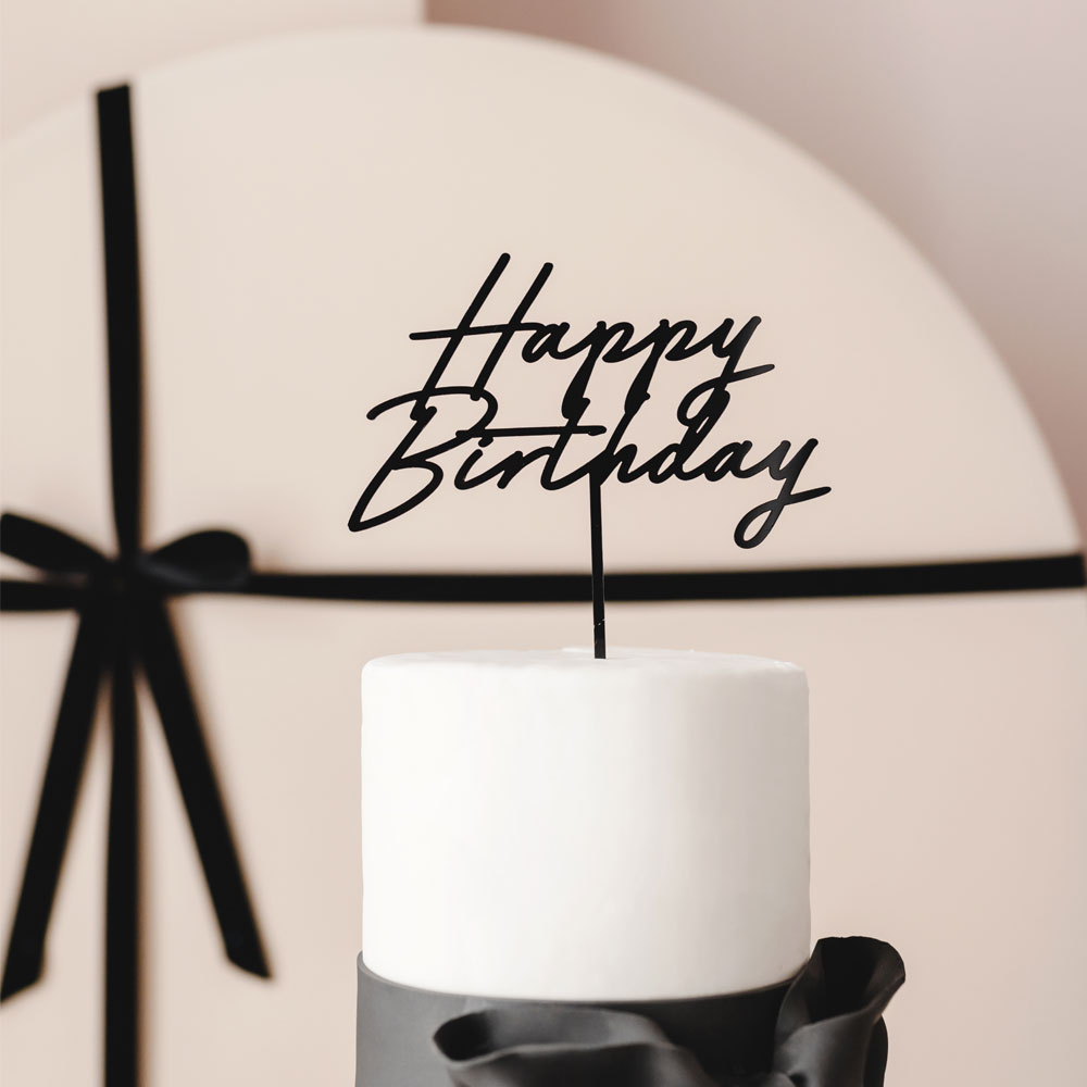 Acryl Cake Topper „Happy Birthday“ Schwarz 16,5 cm