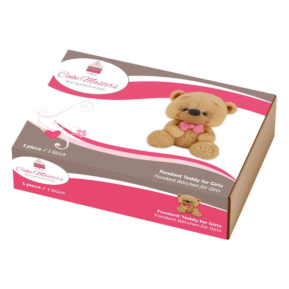Tortenfigur Zuckerfigur Bär mit rosa Schleife