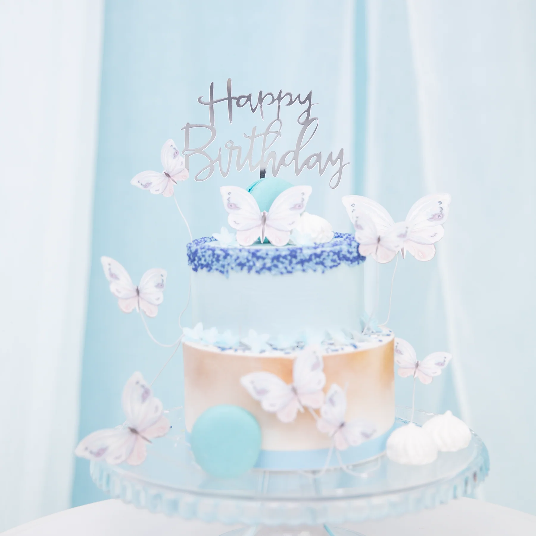 Happy Birthday Cake Topper Acryl Silber  - Spiegeloptik