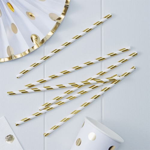 Ginger Ray Paper Straws - Strohhalm Gold gestreift